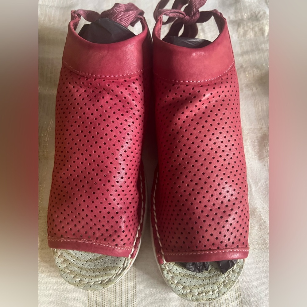 Women's Red Perforated Leather Sandals